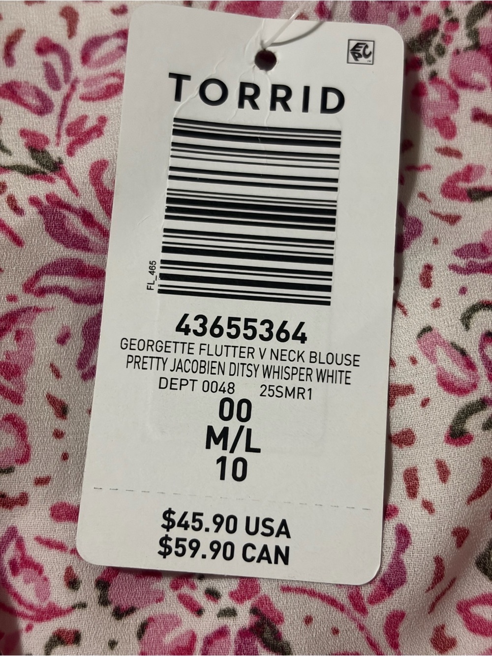 NWT Torrid Georgette Floral Flutter Sleeve V-Neck Blouse Size 00 M/L - Picture 9 of 9